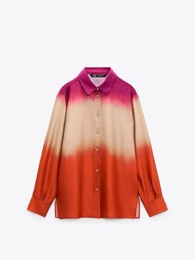 Zara Ombre Pink Cream orange Button-Up Top and Pants Set